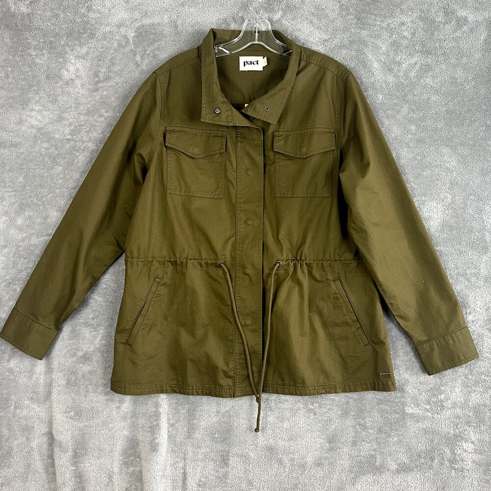 Pact Organic Cotton Woven Field Jacket Womens XL Olive Green Lightweight